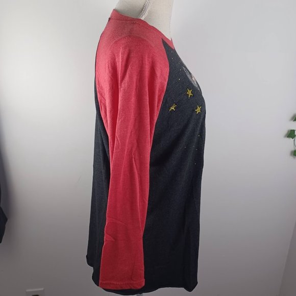 Mickey Mouse Raglan T-Shirt Medium Red & Black -Sequined Accents -Next Level - Picture 8 of 16